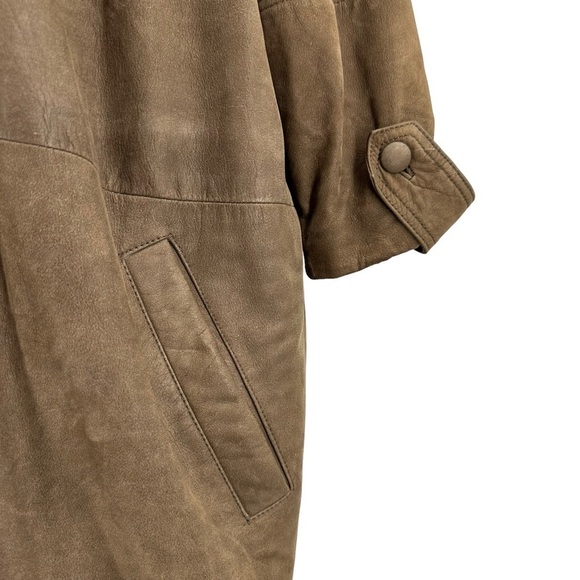 Rare Vintage Women's Leather Trench Barn Coat in Brown Size XL - Picture 7 of 12